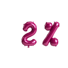 3d illustration of 2 percent dark pink balloons isolated on background