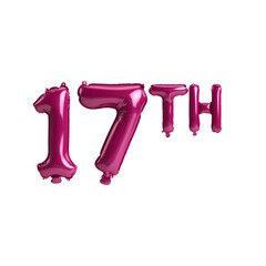 3d illustration of 17th dark pink balloons isolated on background