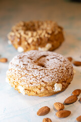 delicious donut with nuts and stuffing top view