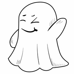 Ghost doodle illustration. Cute spooky halloween vector icon. Black line art on white background.