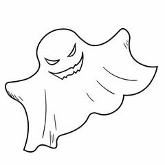 Ghost doodle illustration. Cute spooky halloween vector icon. Black line art on white background.