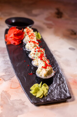 japanese rice rolls with stuffing and nori