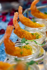 shrimp in batter close-up. dish on the buffet table