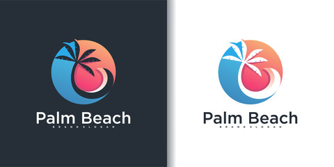 Beach logo template modern and minimalis Premium Vektor