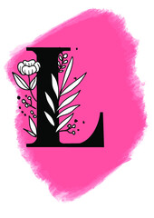 Logo de brocha con letra L y flores