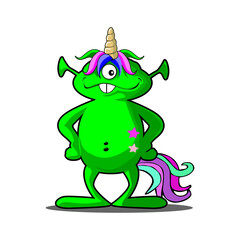 Alien Unicorn Cartoon.
