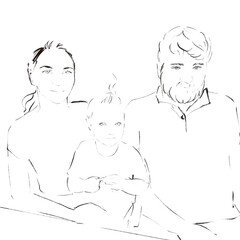 Family members illustration Portraits of father, mother, and child.Sketch Illustration for coloring  
