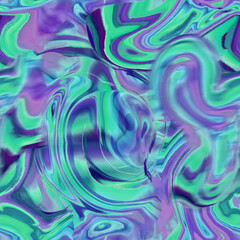 Liquify abstract turquoise-lilac seamless pattern. Computer graphics. Abstract wave background. It can be used for posters, postcards, leaflets, brochures, magazines, textiles