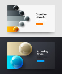 Unique 3D spheres website screen illustration collection. Trendy horizontal cover vector design template composition.