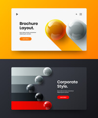 Simple 3D spheres postcard layout set. Trendy web banner design vector template bundle.