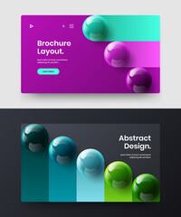 Clean flyer vector design layout bundle. Minimalistic 3D balls presentation illustration set.