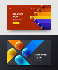 Vivid booklet design vector concept collection. Trendy realistic spheres handbill illustration bundle.