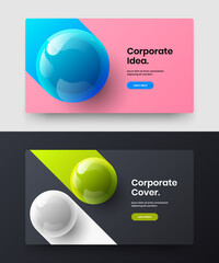 Geometric 3D balls company cover illustration set. Modern website design vector template bundle.