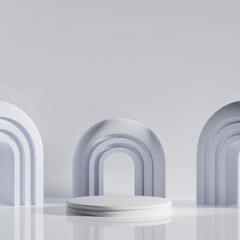 3d Rendered of Podium or Pedestal with Arch in White for Product Display