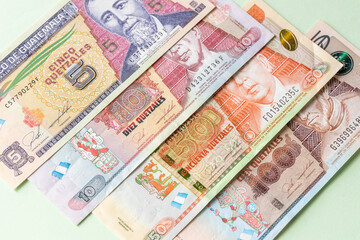 Guatemala money, Quetzales paper banknotes, Creative currency business, banking and finance