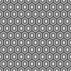 Repeated light grey polygons on dark grey background. Honeycomb wallpaper. Seamless surface pattern design with regular hexagons. Tech motif. Digital paper, page fills, web designing, textile print.