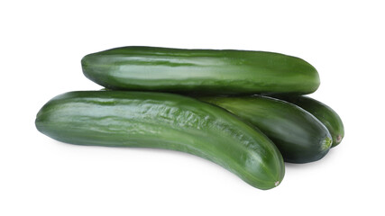 Whole fresh green cucumbers isolated on white
