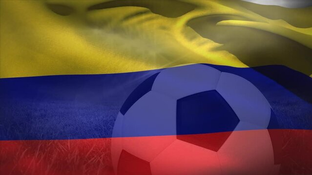 Animation of flag of colombia over football on stadium