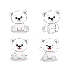 Set of cute cartoon polar bear. Vector illustration