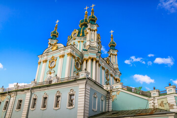 Fototapeta na wymiar St. Andrew's Orthodox Church in Kyiv at sunny day - Ukraine