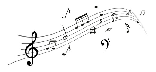 Naklejka na ściany i meble Music notes wave isolated on white background. Sound recording stripes. Piano melody. Music design Vector illustration.