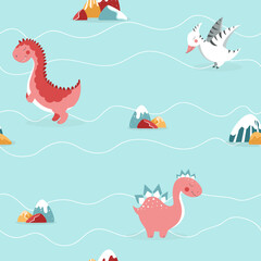 Seamless pattern with dinosaurs, dino pattern, cartoon dino