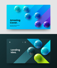 Modern realistic spheres site screen concept bundle. Simple journal cover vector design layout composition.