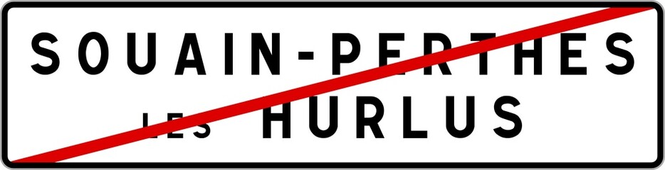 Panneau sortie ville agglomération Souain-Perthes-lès-Hurlus / Town exit sign Souain-Perthes-lès-Hurlus