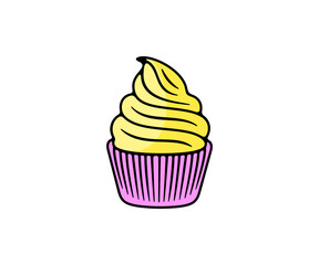 Cupcake, confectionery, food, pastry and baking, logo design. Meal, sweet food, bakery, bake and baked, vector design and illustration
