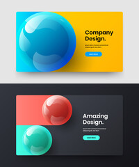 Creative postcard vector design template collection. Simple realistic spheres catalog cover layout bundle.