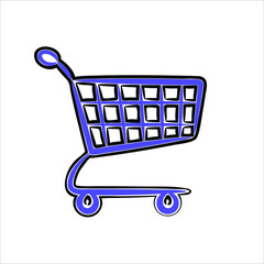 Shopping carts, abstract blue silhouette on white background. Collection of icons for shop. Simple illustration view from side