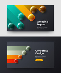 Creative site screen vector design template composition. Simple 3D spheres corporate identity illustration set.