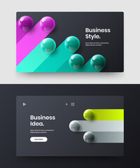 Simple 3D balls brochure concept bundle. Abstract site vector design layout set.