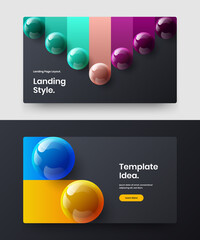 Amazing corporate brochure design vector illustration collection. Minimalistic realistic spheres site screen template set.