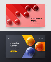Abstract 3D spheres booklet template composition. Isolated website vector design concept collection.