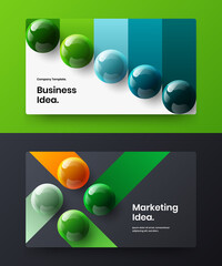 Amazing 3D balls site screen layout collection. Geometric magazine cover design vector template set.