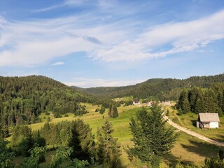 Fototapeta na wymiar Landscape of village Pavlovac and mountain Jahorina, Bosnia and Herzegovina