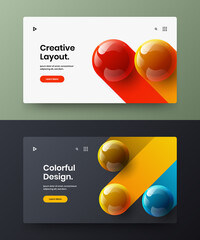 Fresh website vector design concept composition. Amazing realistic spheres book cover layout set.