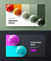 Geometric realistic balls company brochure concept composition. Premium placard design vector template bundle.