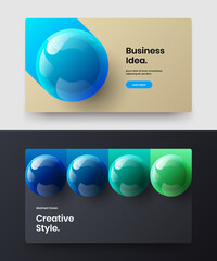 Trendy horizontal cover design vector concept set. Creative realistic balls site screen illustration composition.