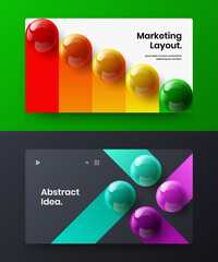 Minimalistic magazine cover design vector layout collection. Premium 3D balls poster concept composition.