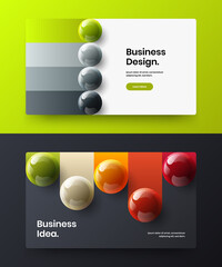 Unique realistic spheres annual report concept composition. Vivid corporate brochure vector design layout collection.