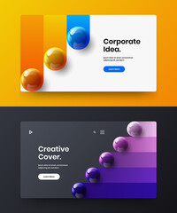 Bright realistic balls company brochure layout collection. Creative corporate identity design vector concept bundle.