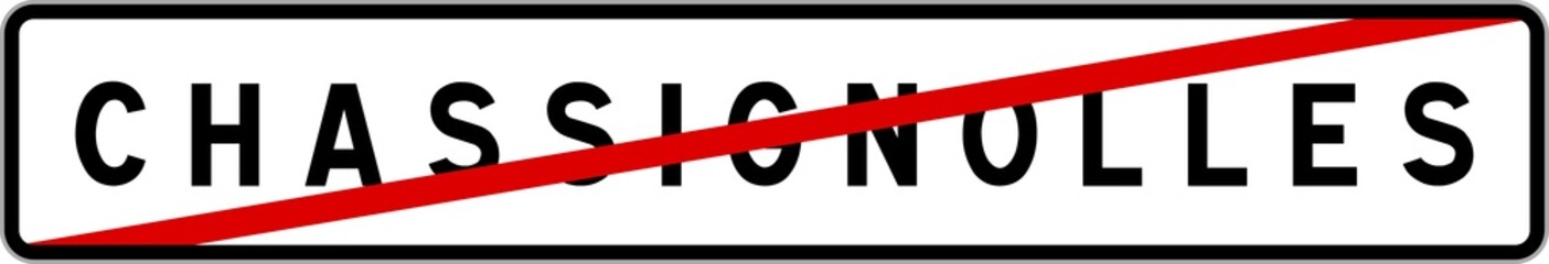 Fototapeta premium Panneau sortie ville agglomération Chassignolles / Town exit sign Chassignolles