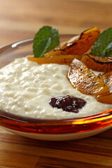 Sweet Rice, dessert with milk, rice, sugar, coconut milk and vanilla in the Thai style