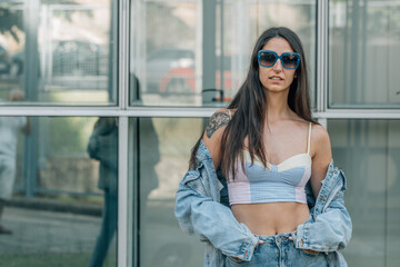 young girl with sunglasses and trendy street style