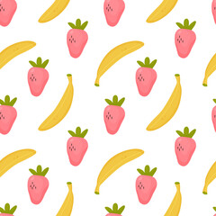 Bananas and strawberries seamless pattern