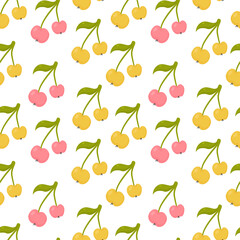Red and yellow cherries seamless pattern