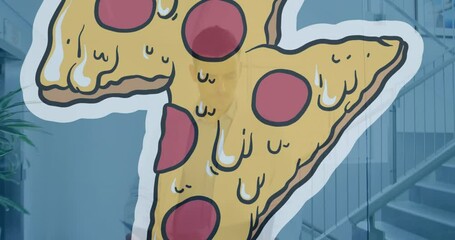 Animation of pizza icon over two caucasian doctors - Powered by Adobe