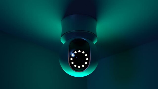 Smart camera working. Motion detection. Home security. Remote control. Ceiling
